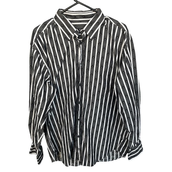 Bugatchi Uomo Shirt Mens Extra Large XL Gray White Striped Patterned Button Up - Picture 1 of 11